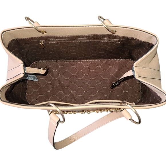ALDO Vegan Leather Tote With Gold Chain Detail Tan Purse - Picture 7 of 16